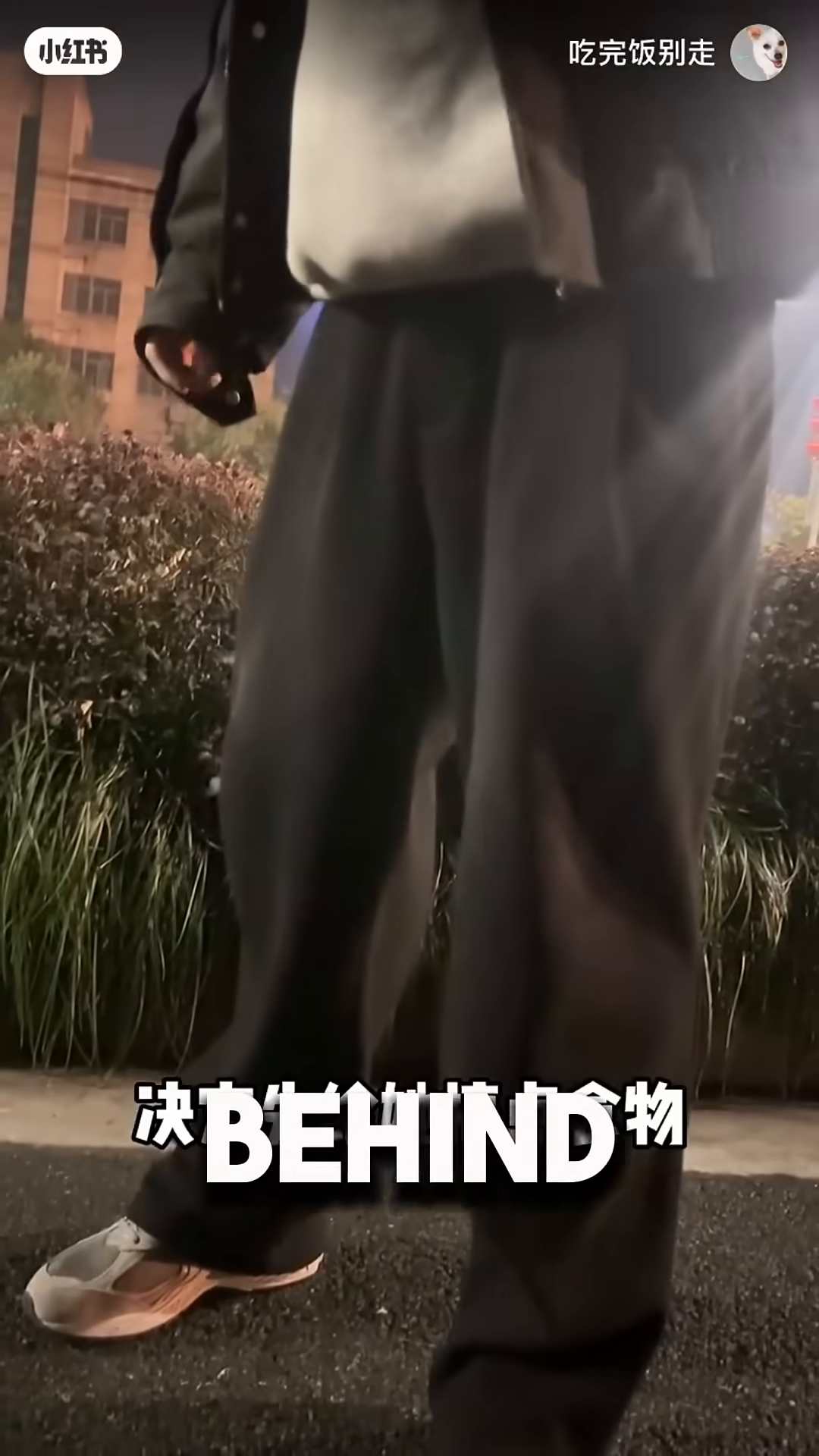 A man walks away from the dog into the distance on a street at night.