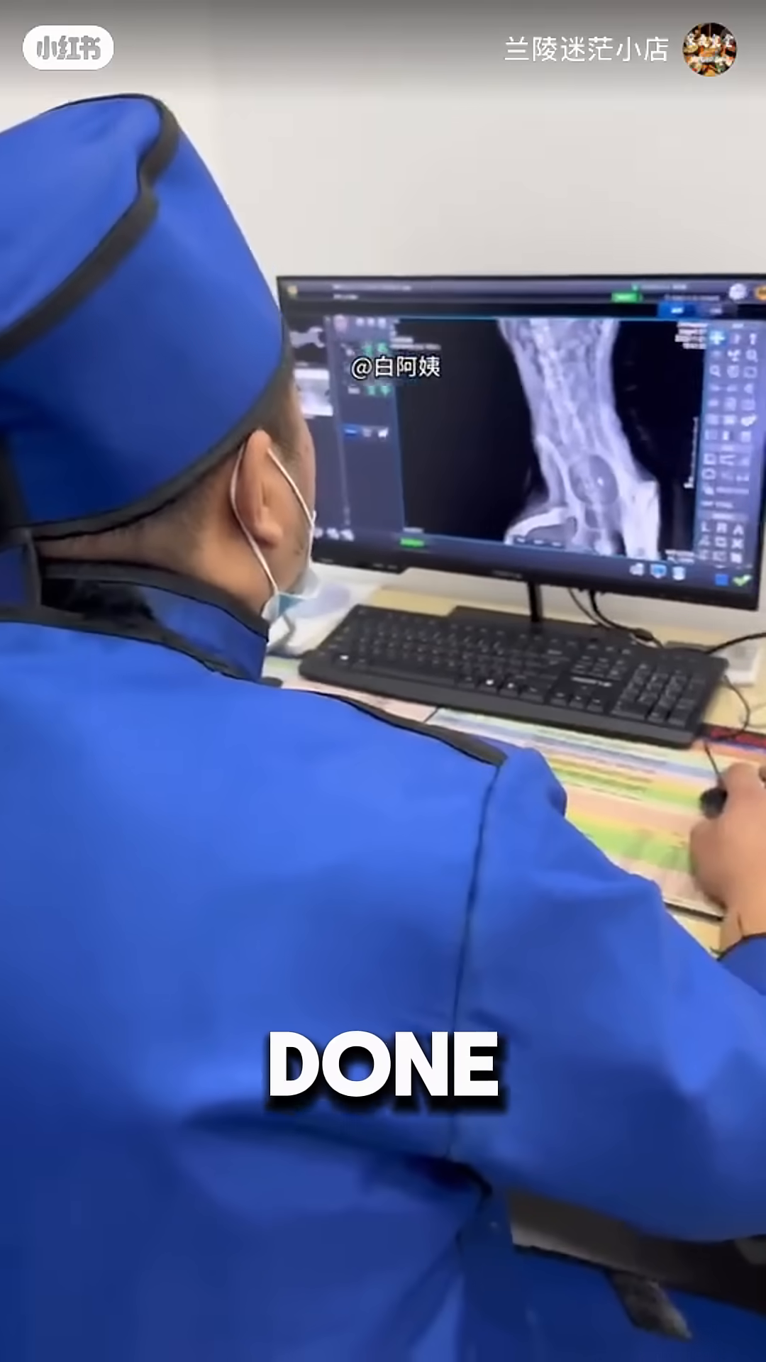 A veterinarian examines an X-ray showing a fractured pelvis.